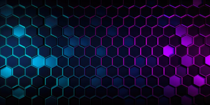 an abstract background of blue, purple and green hexagons, future tech, nanopunk, Generative AI © TETIANA