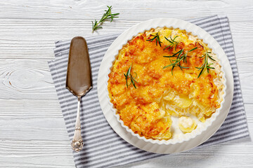 cheesy potato bake or potato casserole, top view