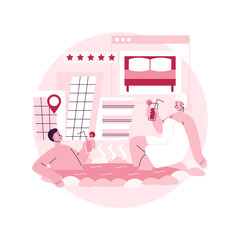 Boutique hotel abstract concept vector illustration. Personalized service, online booking, guest review, luxury hotel, room design, thermal spa, fashionable urban area abstract metaphor.