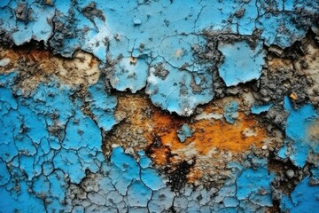 Obraz premium textured wall with blue and yellow paint close-up Generative AI