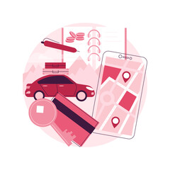 Road trip abstract concept vector illustration. Traveling by car, road trip planning platform, rental service, gps navigation, attractions en-route, driving abroad, budgeting abstract metaphor.