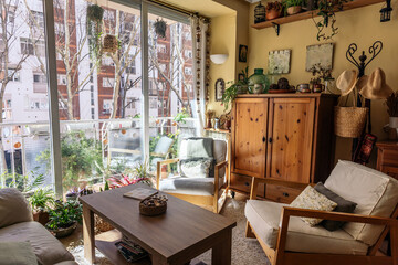 Interior of a rustic and bright house