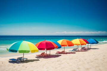 Fototapeta na wymiar A colorful beach scene a perfect summer vacation Generative AI