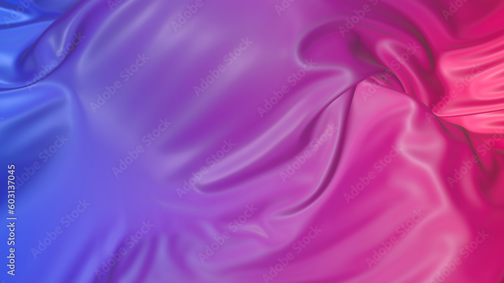 Poster 3d render beautiful folds of light silk with red blue gradient in full screen. beautiful clean fabri