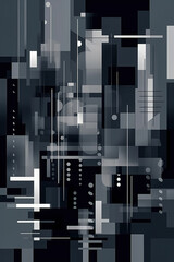 a digital abstract background of squares, in the style of haunting structures, light silver and dark navy, cityscape abstraction, precisionist lines and shapes, busy compositions, Generative AI