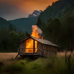Large fire hits hut in the middle of the forest