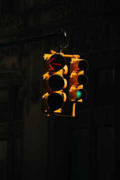 Yellow American traffic light in direct sunlight