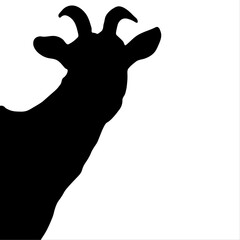 silhouette of a hand with a gun, goat, kid, black silhouette on a white background, farm, farm, nature, house, milk, factory, glade