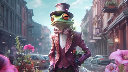 Gentleman Frog in the Style of Floral Surrealism