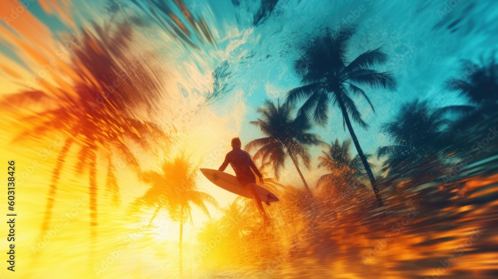 Aufkleber a man riding a surfboard on top of a wave. generative ai image.