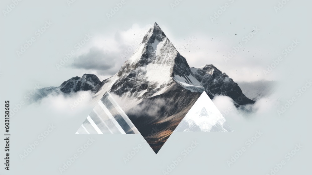 Poster a picture of a mountain with a triangle in the middle. generative ai image.