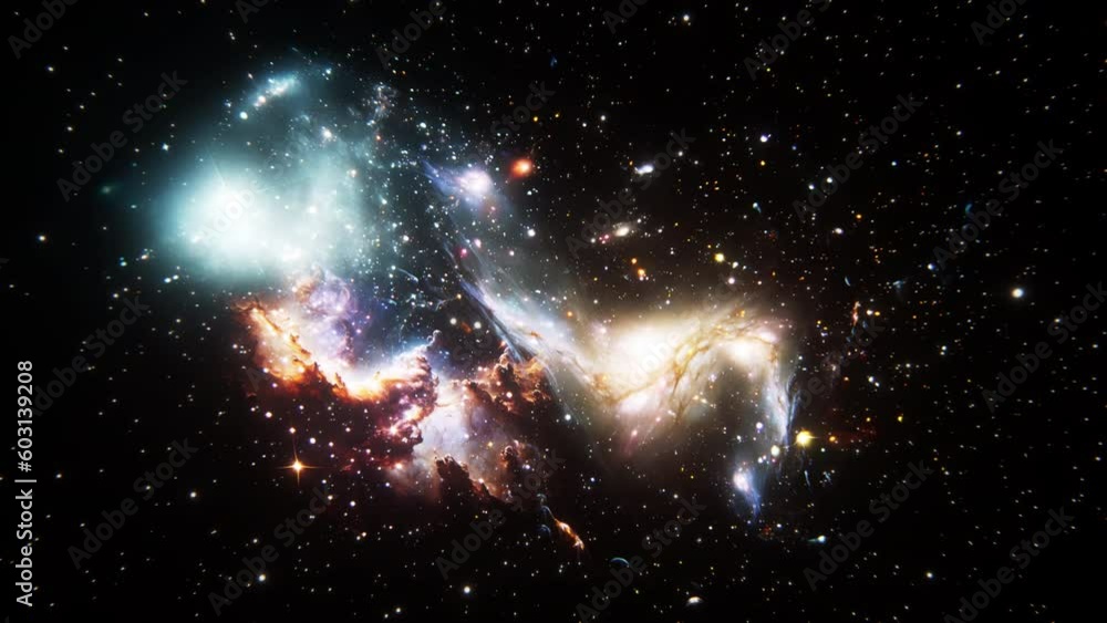 Wall mural flight on an immersive journey of deep space exploration. travelling towards a dazzling cluster. pro