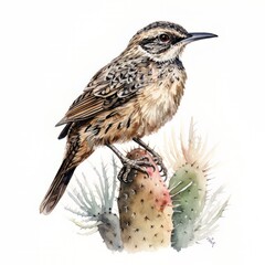 A watercolor painting of a bird on a cactus with Generative AI technology