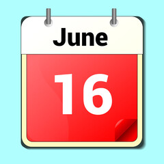 day on the calendar, vector image format, June 16