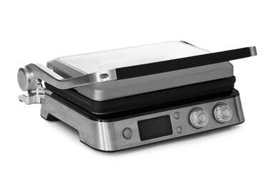 New electric grill on white background