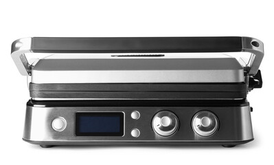 Modern electric grill on white background