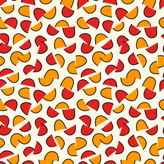 Half circle seamless pattern. Irregular chaotic sliced pieces motif. Hand drawn modern simple geo ornament. Brushstrokes funny print. Freehand doodle design background