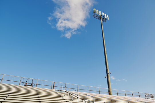 An Empty Stadium Stand against a blue sky