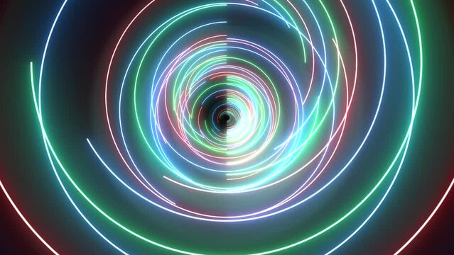 abstract party neon lines animation with colorful infinity effect in tunnel zoom