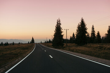 Mountain road at sunset