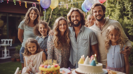 Fototapeta na wymiar family celebrating birthday party. Image Generative AI.