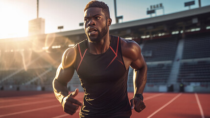 Sport man training on stadium.  Image Generative AI.