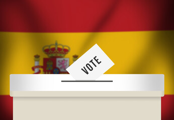 Spain local elections concept background with waving flag and voting box. Regional and Local Elections in Spain Concept backdrop