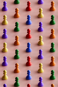 3d pattern of many rainbow pawns