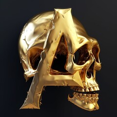 alphabet, skull,  letter, number, 3d, font, symbol, four, 4, text, a, metal, sign, gold, illustration, abc, design, type, icon, metallic, character, golden, digit, typography, shiny, generative ai