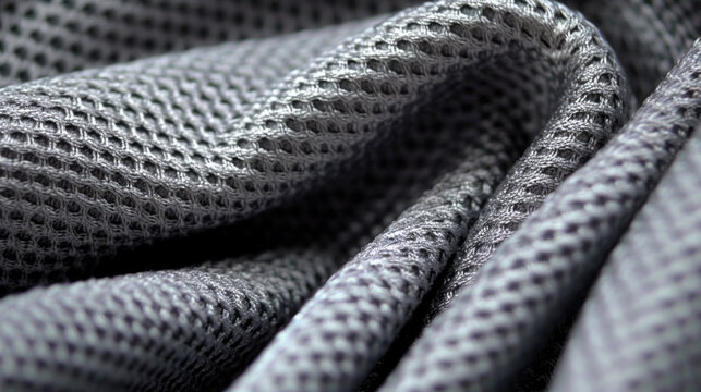 Delicate close-up captures the intricate abstract waves texture of gray soft fabric, perfect for creative advertising projects. Wide web banner. Copy space. Generative AI