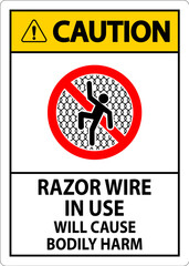 Caution Sign Razor Wire In Use Will Cause Bodily Harm