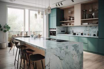 Step into a minimalist kitchen with earthy elements, natural wood countertops, and practical appliances. Created using advanced Generative AI technology.