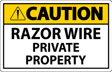 Caution Sign Razor Wire, Private Property Sign