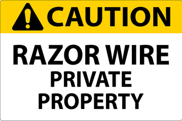 Caution Sign Razor Wire, Private Property Sign