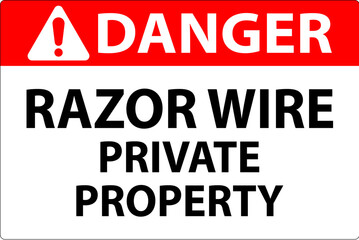 Danger Sign Razor Wire, Private Property Sign