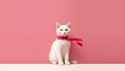 cat on pink. ai generative