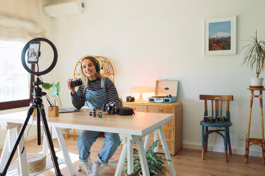 A woman in a home workspace