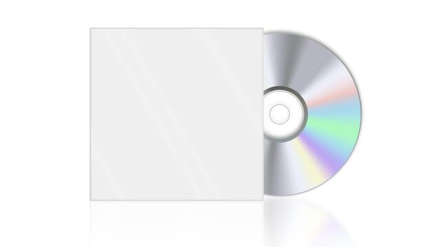 CD Cover on white background. DVD Disc Rotate Covered by Square Box. Design animation 