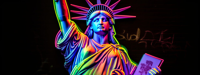 statue, neon, graffiti, liberty, us, usa, freedom, sculpture, justice, law, art, woman, antique, sword, vintage, symbol, bronze, ancient, illustration, skull, vector, tattoo, generative, ai