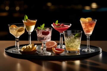 assorted cocktails on a bar tray, generative ai