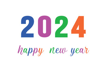 2024 multicolored bright inscription happy new year.