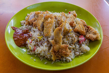 Steet food in Singapore - rice with breaded chicken