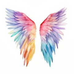 A watercolor painting of a rainbow colored angel wings with Generative AI technology