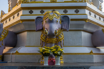 Elephant sculpure at Wat Klang Wiang temple in Chiang Rai, Thailand
