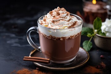 hot chocolate with whipped cream, cinnamon, generative ai