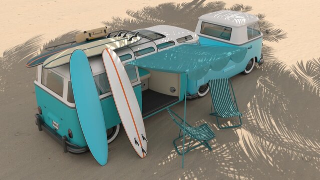 Surfboard camping van 