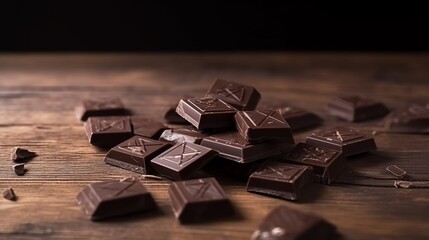 Small Pieces of Milk Chocolate Bar on Wooden Background