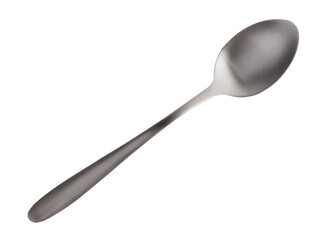 Stainless steel spoon on white background