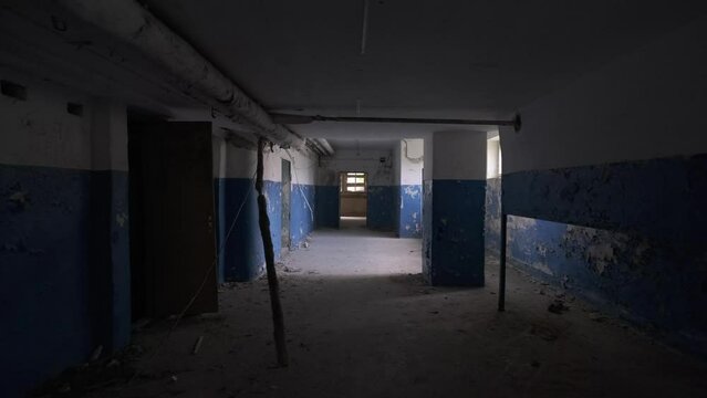Corridor. Interior of old abandoned school. Gross Friedrichsdorf. Koenigsberg