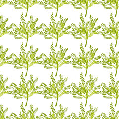 Summer abstract seamless pattern of marine plants. Marine theme. Algae. Print design, wallpaper, packaging. Vector flat illustration.